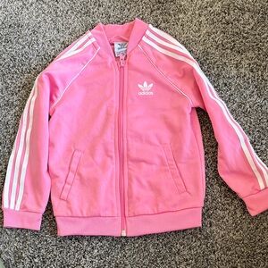 adidas Pink Girls' Trefoil Zip Track Jacket with White Stripes